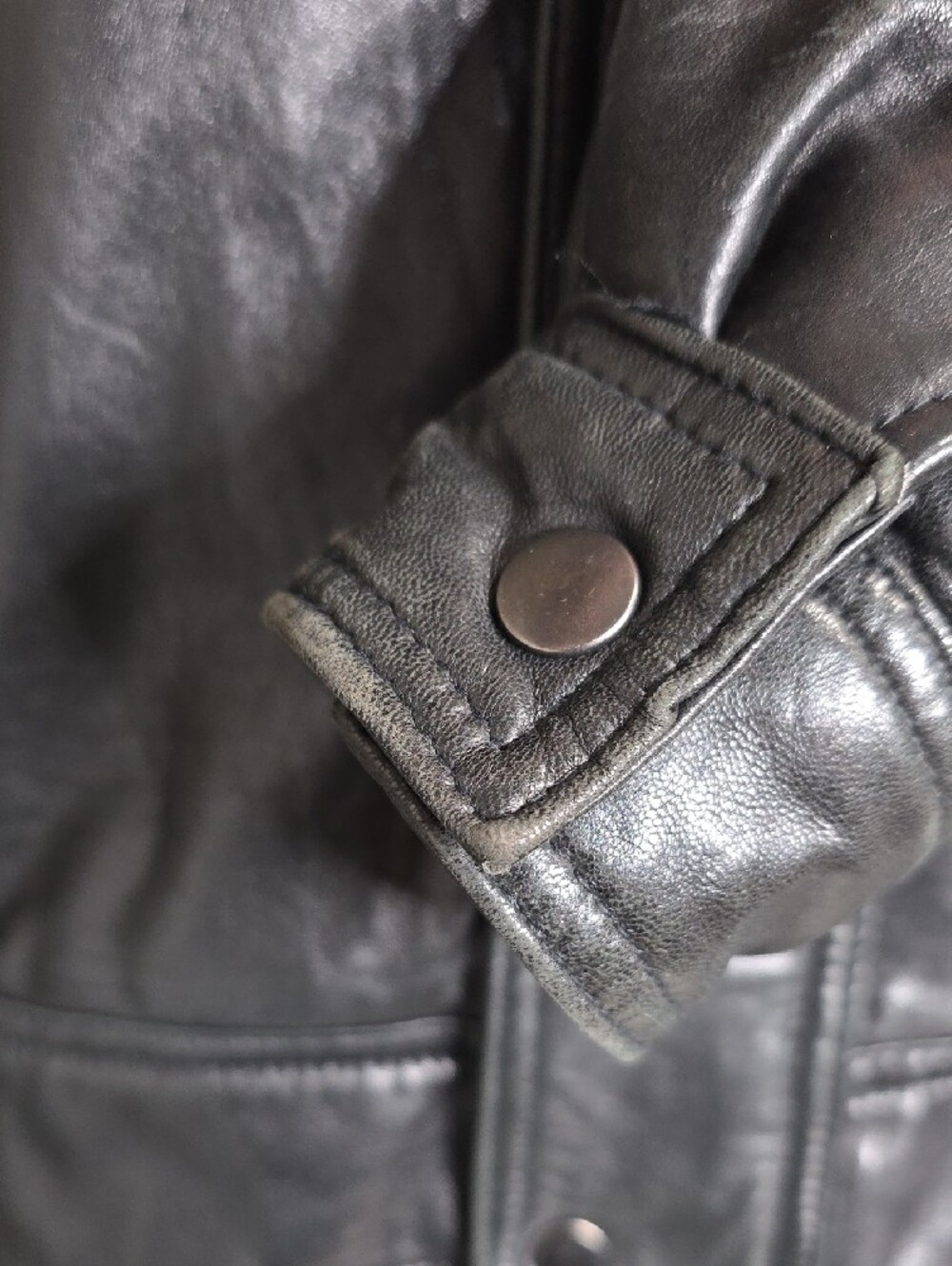 VTG Andrew Marc Black Leather Jacket Size Small Heavy Button Zip - Picture 3 of 8